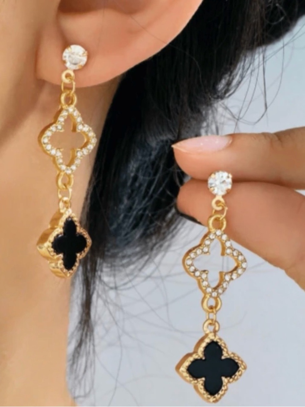 Kohl's Gold-Tone Earrings with Black Clover Drops